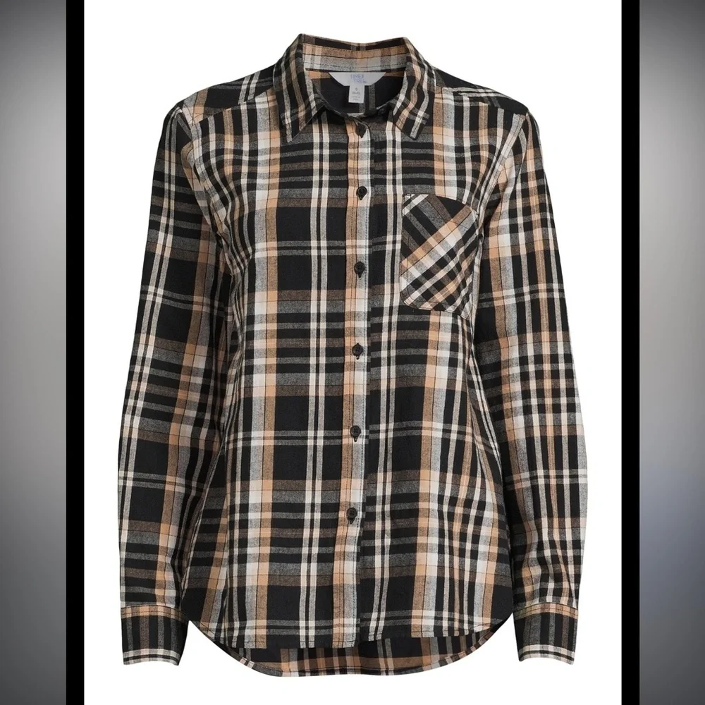 Time and Tru Flannel Shirt black and tan size XXL - Picture 2 of 3